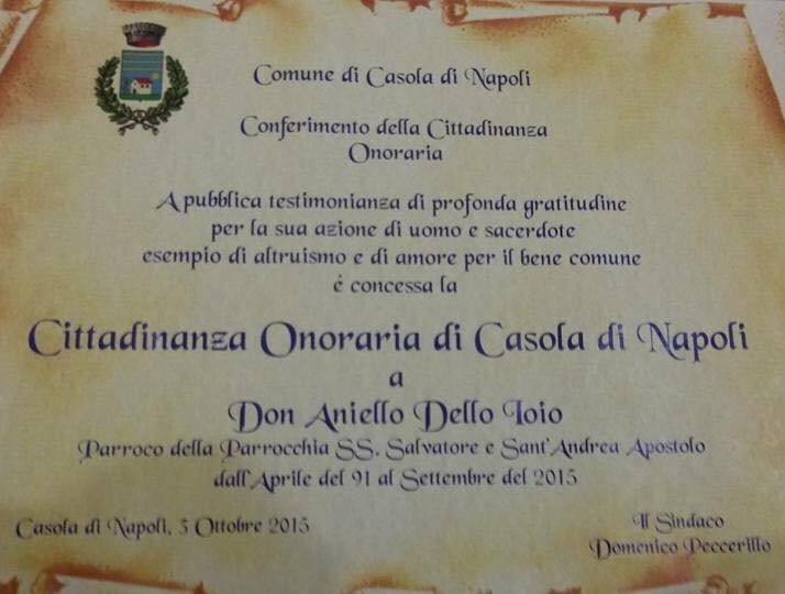 Cittadinanza onoraria a Don Aniello Dello Ioio